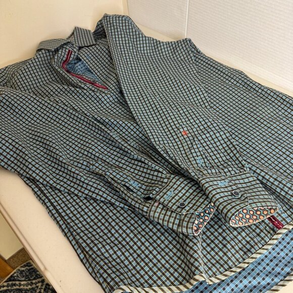 Robert Graham Button-Down Shirt Silk Trim Gingham Check Pattern Size S - Picture 13 of 15